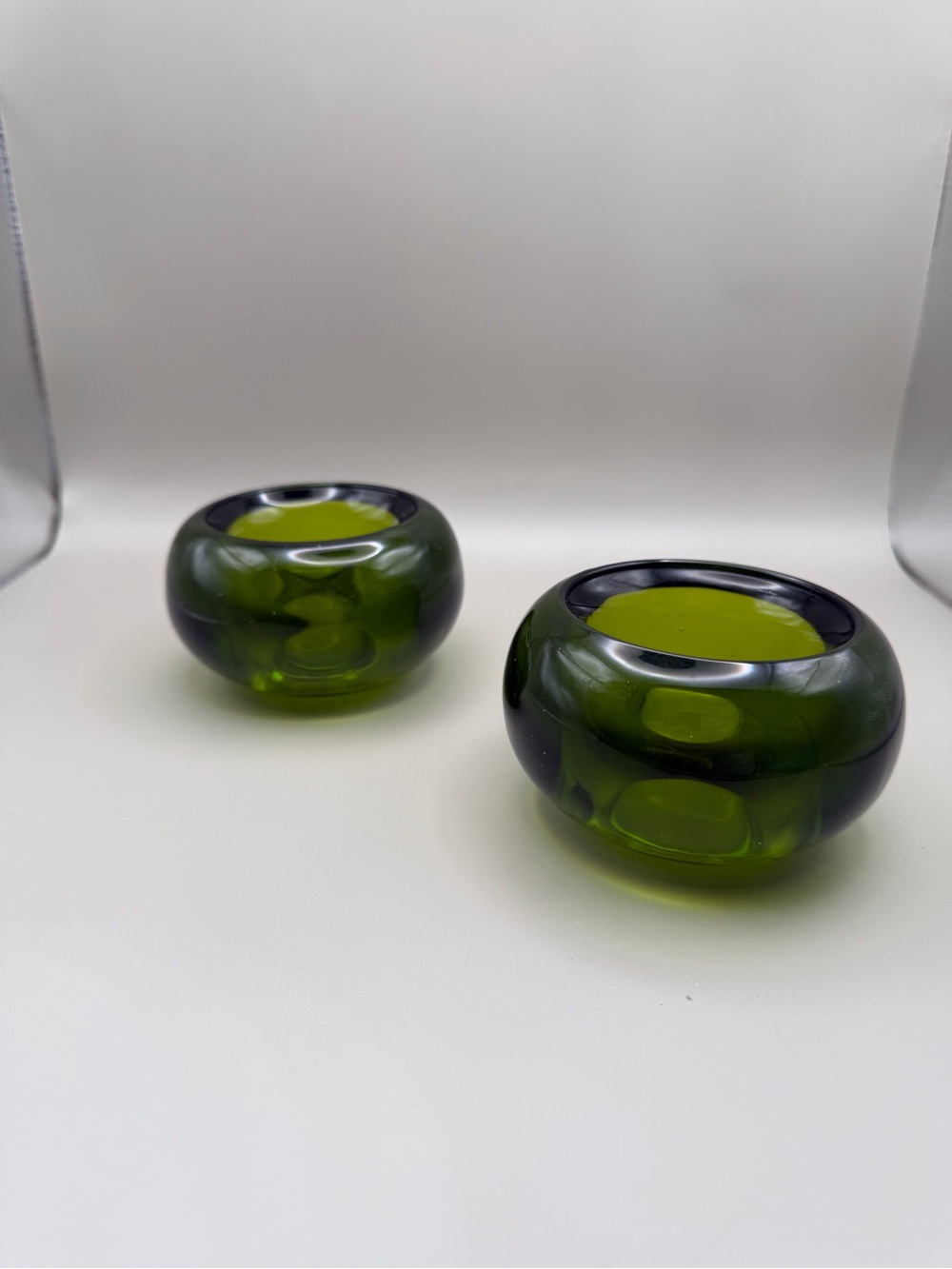 Vintage Olive Green Glass Tealight Candle Holders Set of 2